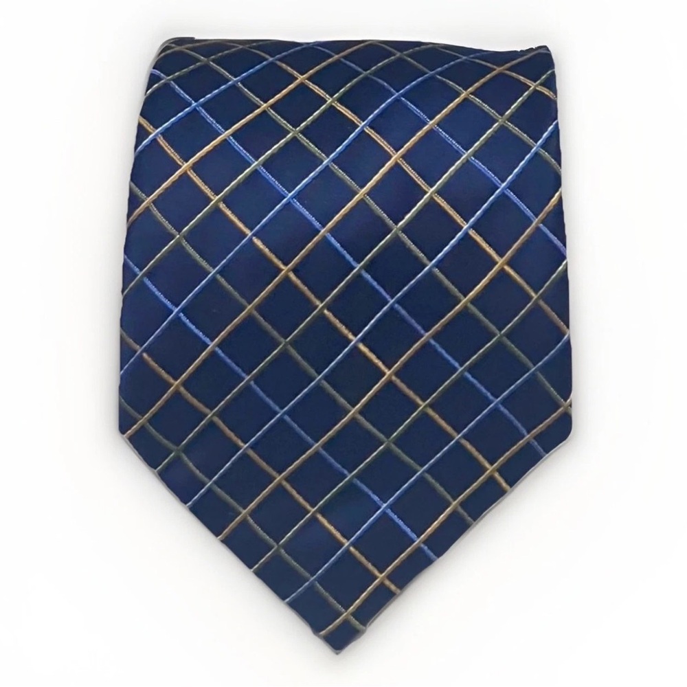 Claiborne 100%‎ Silk Embroidered Handmade Designer Tie Blue Striped Necktie